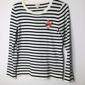 J Crew sweater women small stripe embroidered bird